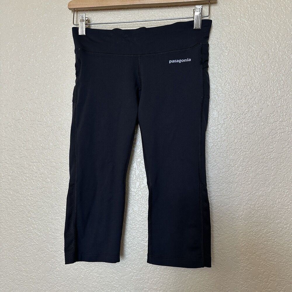 Patagonia Black Cropped Leggings Bike Pants Running Athletic Pockets XS